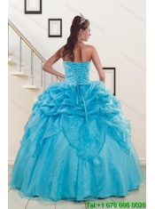 2015 Best Teal Quince Gown with Embroidery and Pick Ups