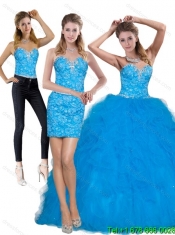 2015 Best Teal Sweetheart Quince Dresses with Sequins and Ruffles