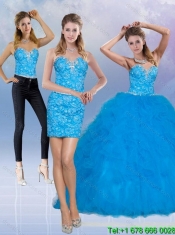 2015 Best Teal Sweetheart Quince Dresses with Sequins and Ruffles