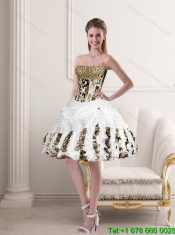 2015 Best White Strapless Leopard Printed Quinceanera Dresses with Pick Ups