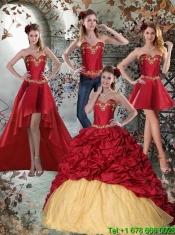 2015 Best Wine Red Sweetheart Quinceanera Dresses with Embroidery and Pick Ups