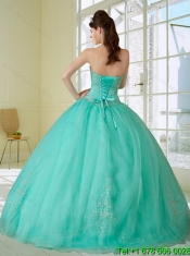 2015 Classical Appliques and Beading Quinceanera Dress in Apple Green