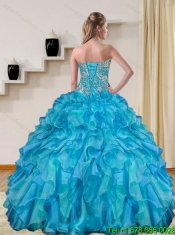 2015 Classical Baby Blue Quince Dresses with Beading and Ruffles