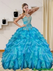 2015 Classical Baby Blue Quince Dresses with Beading and Ruffles