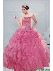 2015 Classical Coral Red Sweet 16 Dresses with Beading and Ruffles