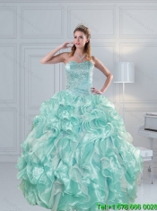 2015 Classical Strapless Beading Quinceanera Dresses in Aqual Blue
