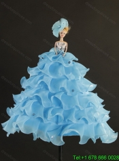2015 Classical Strapless Beading Quinceanera Dresses in Aqual Blue