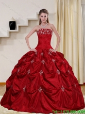 2015 Classical Strapless Quinceanera Dress with Embroidery and Pick Ups