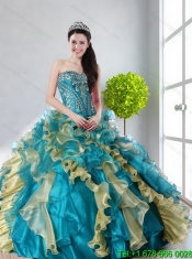 2015 Classical Strapless Sweet 15 Dress with Beading and Ruffles