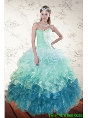 2015 Classical Sweetheart Multi Color Quince Dresses with Beading and Ruffles