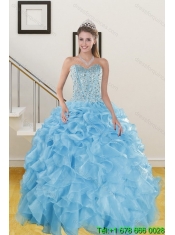 2015 Classical Sweetheart Ruffled Quinceanera Dresses in Baby Blue