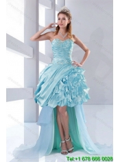 2015 Custom Made Aqua Blue Quiceanera Dresses in Taffeta
