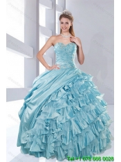 2015 Custom Made Aqua Blue Quiceanera Dresses in Taffeta