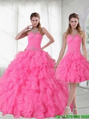 2015 Detachable and Best Strapless Quinceanera Dress with Beading and Ruffles