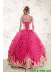 2015 Exquisite Hot Pink Quinceanera Dresses with Beading and Lace