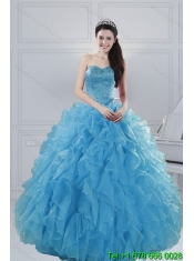 2015 Fashionable Baby Blue Dresses for Quince with Beading and Ruffles