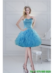 2015 Fashionable Baby Blue Dresses for Quince with Beading and Ruffles