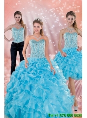 2015 Feminine Beading Quince Dresses in Multi Color