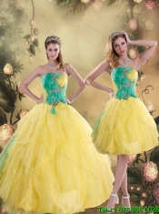 2015 Gorgeous Ruching Quinceanera Dresses in Yellow and Green