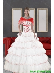 2015 Impressive White Quinceanera Dresses with Appliques and Ruffled Layers