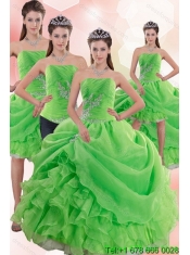 2015 Inexpensive Spring Green Quince Dresses with Pick Ups and Beading
