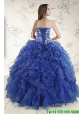 2015 New Style Royal Blue Quince Dresses with Beading and Ruffles
