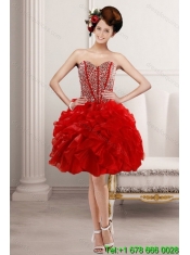 2015 Newest Beading and Ruffles Quince Dress in Red