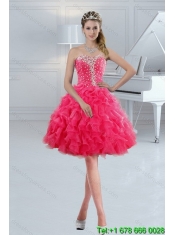 2015 Pretty Hot Pink Sweetheart Sweet 15 Dresses with Beading and Ruffles