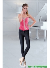 2015 Pretty Hot Pink Sweetheart Sweet 15 Dresses with Beading and Ruffles