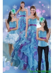 2015 Pretty Multi Color Dresses for Quince with Ruffles and Beading