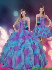 2015 Strapless Multi Color Quinceanera Dress with Beading and Ruffles