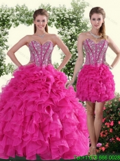 2015 Sweetheart Hot Pink Best Sweet 16 Dresses with Beading and Ruffles