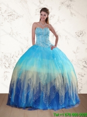 2015 Sweetheart Multi Color Quinceanera Dress with Ruffles and Beading