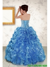 2015 Sweetheart Teal Quince Gown with Embroidery and Pick Ups