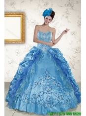 2015 Sweetheart Teal Quince Gown with Embroidery and Pick Ups