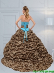 Best 2015 Baby Blue Leopard Printed Quinceanera Dresses with Beading