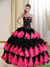 Best 2015 Multi Color Strapless Quinceanera Dresses with Appliques and Ruffles