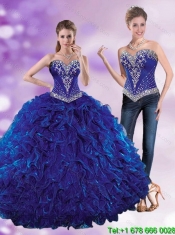 Best 2015 Royal Blue Quinceanera Dresses with Beading and Ruffles