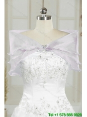 Best 2015 Strapless Embroidery White and Gold Quinceanera Dresses