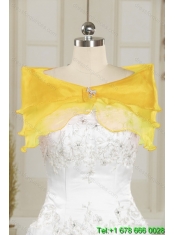 Best 2015 Strapless Yellow and Green Sweet 15 Dresses with Ruching