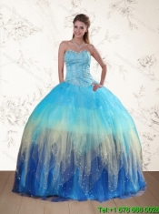 Best Beaded Sweetheart Multi Color Quinceanera Dress with Ruffles