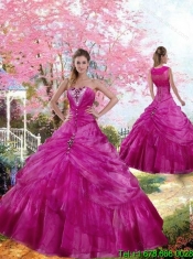 Best Fuchsia 2015 Quinceanera Dress with Beading and Pick Ups