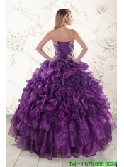 Best Purple Strapless Appliques and Ruffles Quince Dresses for 2015