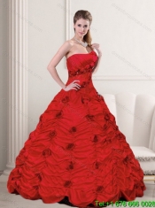 Best Red Strapless Quinceanera Dresses with Beading and Hand Made Flower for 2015