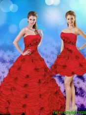 Best Red Strapless Quinceanera Dresses with Beading and Hand Made Flower for 2015