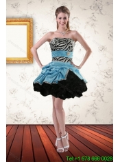 Best Zebra Print Multi Color Strapless Quince Dresses with Ruffles and Pick Ups