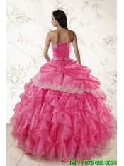 Classical 2015 Hot Pink Quince Dresses with Ruffles and Appliques