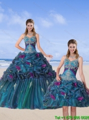 Classical Multi Color 2015 Quinceanera Gown with Hand Made Flower and Pick Ups