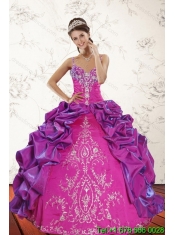 Classical Multi Color Sweep Train 2015 Quince Dresses with Pick Ups and Embroidery