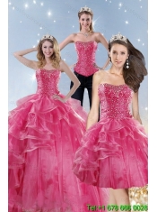 Classical Pink Quinceanera Dresses with Beading and Ruffles for 2015